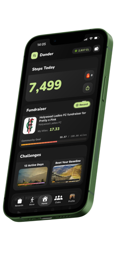 Dander app home screen showing today's step count