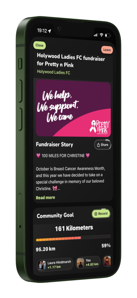 Fundraiser page in the Dander app